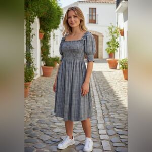 NEW- Hill House- Blue Mini Plaid Dress